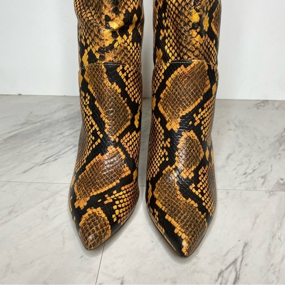 New! Steve Madden Kinga Yellow Snake Print Heeled Tall Faux Leather Boot 6M - Picture 11 of 15
